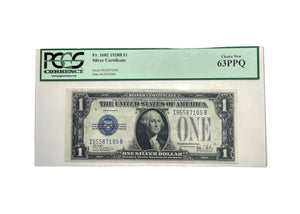 1928 -B Funny Back -Blue Seal Silver Certificate Dollar BillFr.1602 PCGS Choice New 63 PPQ-Rare