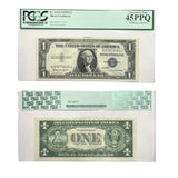 Certified 1935-H One dollar Silver Certificate Blue seal Fr. 1618 DJ Block PCGS 45 Serial D87073123J-Rare