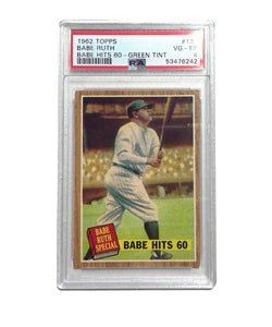 Original 1962 Topps Babe Ruth Hits 60 #139 Green Tint Variation PSA 4 VG-EX- Rare