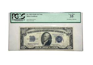 1934-D "WIDE"( BA Block) 10 Dollars Silver Certificate Blue Seal Note Fr. 1705 PCGS VF35 S/N B39307065A