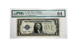 1928 -B (BA Block) Funny Back -Blue Seal Silver Certificate Dollar Bill Fr.1600 PMG Choice UNC 64 -Rare