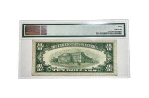 1934C (BA Block) Silver Certificate 10 Ten Dollar PMG VF30 Very Fine BLUE Seal S/N B37345565A