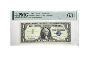 Star Note 1957 (*A Block) Silver Certificate Blue Seal Note Fr#1619 Choice UNC PMG 63EPQ