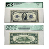 1934-D "WIDE"( BA Block) 10 Dollars Silver Certificate Blue Seal Note Fr. 1705 PCGS VF35 S/N B39307065A