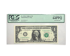 Certified-2006 $1 FW Fed Reserve Note Fr.1933F PCGS 64PPQ Boca Raton