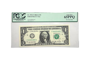 Certified-2006 $1 FW Fed Reserve Note Fr.1933F PCGS 65PPQ Boca Raton GEM NEW
