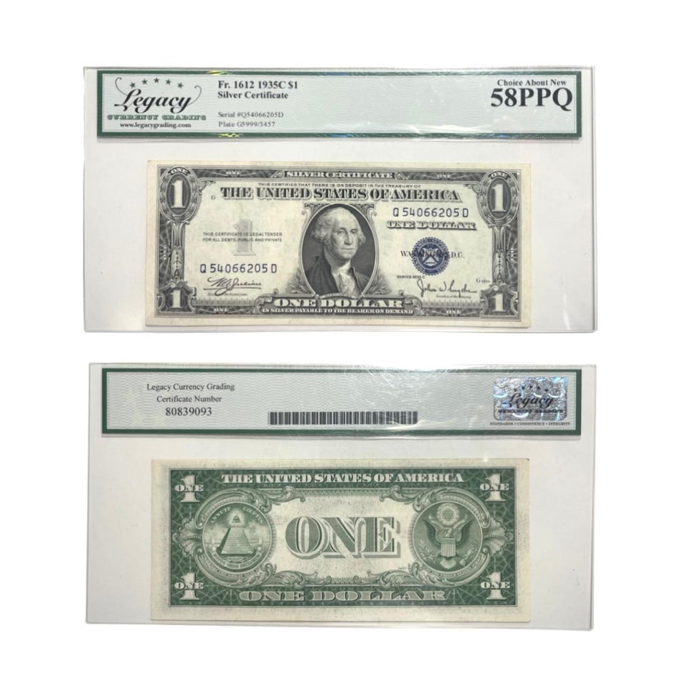 Silver Certificate One Dollar 1935 Legacy graded choice about new 58PPQ