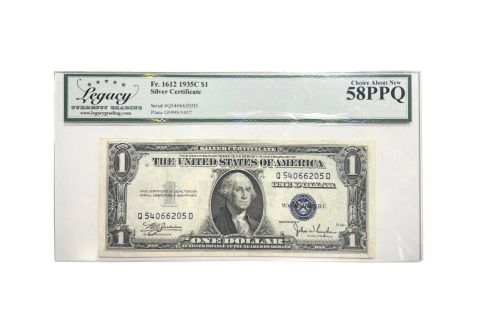 Silver Certificate One Dollar 1935 Legacy graded choice about new 58PPQ