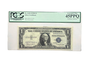 Certified 1935-H One dollar Silver Certificate Blue seal Fr. 1618 DJ Block PCGS 45 Serial D87073123J-Rare