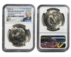 1978-D Eisenhower Dollar NGC BRILLIANT UNC. Sealed US Mint Bag
