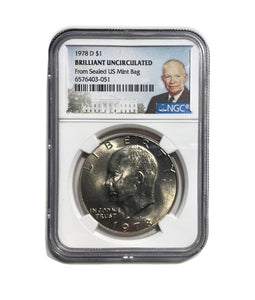 1978-D Eisenhower Dollar NGC BRILLIANT UNC. Sealed US Mint Bag