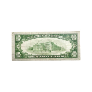 Series 1934 Ten Dollars Lime Green Seal Nice circulated Note VG/VF-Rare