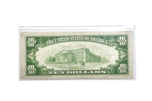 Series 1934 Ten Dollars Lime Green Seal Nice circulated Note VG/VF-Rare