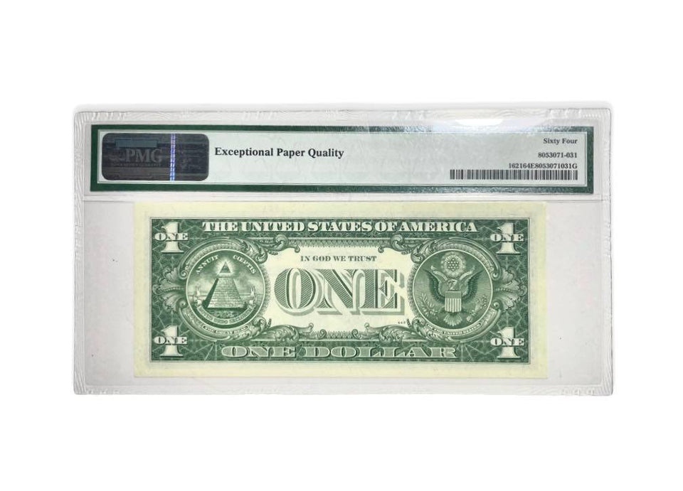 Certified 1957-B One dollar Silver Certificate Blue seal Fr. 1621 WA Block PMG 64 CH UNC