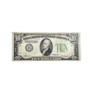 Series 1934 Ten Dollars Lime Green Seal Nice circulated Note VG/VF-Rare