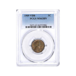 1909 VDB Lincoln Cent PCGS MS63BN Brown — First Year Of Issue