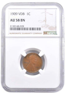 1909 VDB Lincoln Cent NGC AU 58BN Brown — First Year Of Issue