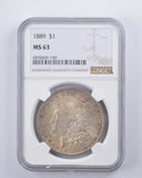 1889 $1 MORGAN SILVER DOLLAR  Natural Toned BEAUTY NGC MS63-RARE