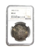 1885 $1 MORGAN SILVER DOLLAR NATURAL TONED BEAUTY NGC MS62-RARE