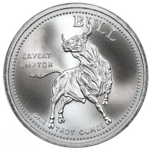 Caveat Emptor Bull / Caveat Venditor Bear 1 oz .999 Fine Silver Market Round GEM BU