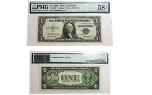 Star Note-1935-F $1 Silver Certificate Blue Seal Note Choice About UNC PMG 58EPQ