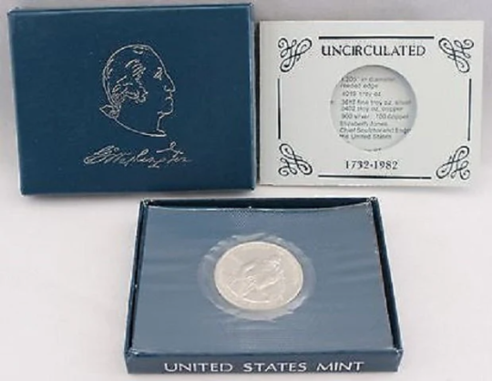 1982 D George Washington Half Dollar SILVER Commemorative Coin (BU) Box COA