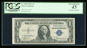 1935-A $1 Silver Certificate Blue seal Fr. 1608 YC Block PCGS 45