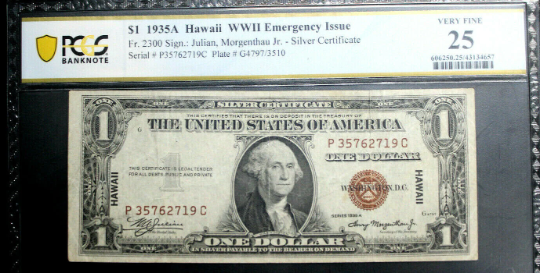 1935-$1 Silver Certificate A WWII Emergency Issue HAWAII PCGS 25 Very Fine FR2300