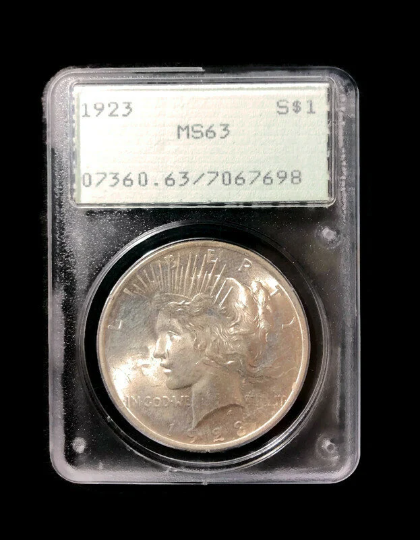 Certified 1923 $1 Silver Peace Dollar Better Date OGH Old Green Holder PCGS MS 63