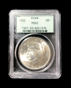 Certified 1922 $1 Silver Peace Dollar Better Date OGH Old Green Holder PCGS MS 63-Rare