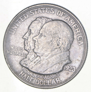 1923-S Monroe Adams Silver Half Dollar–Doctrine Centinail Los Angeles 1823-1923 VG-Rare