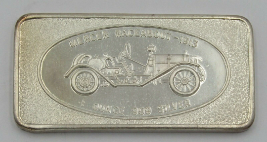 Vintage Mercer Racebout 1oz .999 Fine Silver Bar 1913