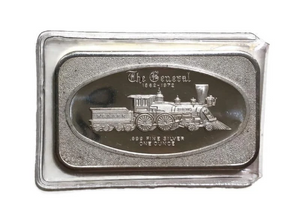 Vintage Classic 1972 Locomotive Train 1 oz .999 Fine Silver Art Bar -Rare