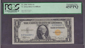 1935A Certified PCGS Extremely Fine 45 PPQ North Africa One dollar Silver Certificate-Rare