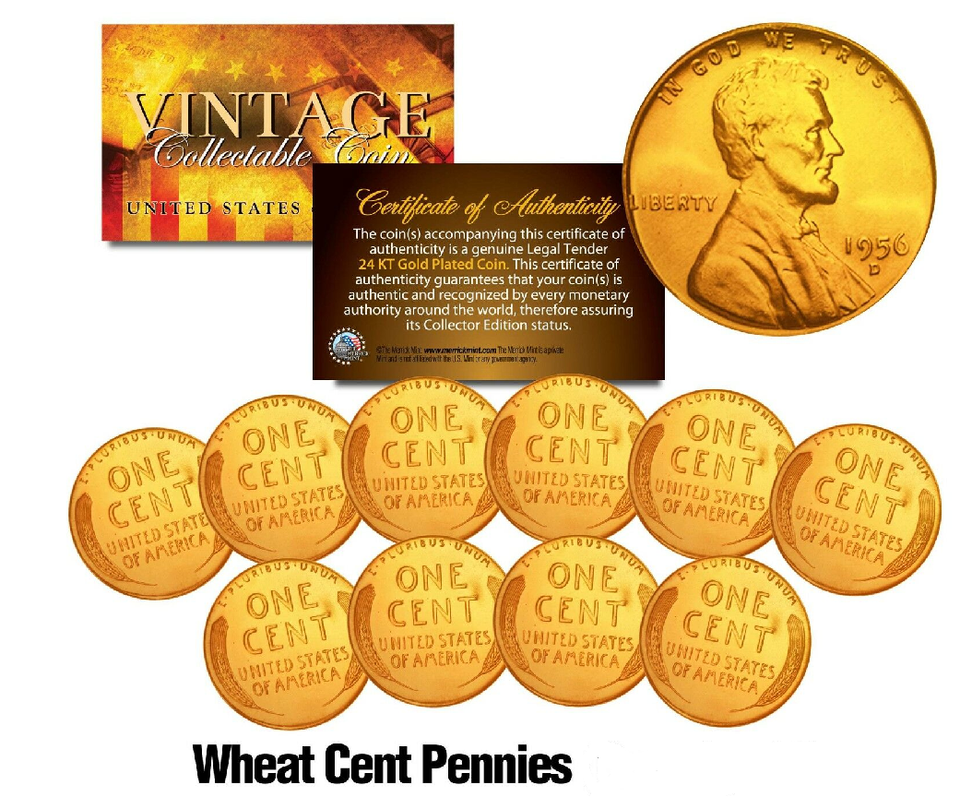 (1) Genuine Beautiful Lincoln WHEAT Pennies - 24K GOLD PLATED Lincoln Cent W/holder *Random*