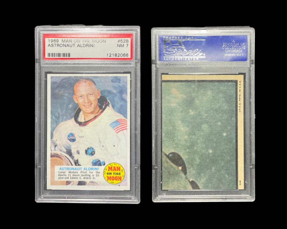 Original-1969 Topps Man on The Moon #52B Astronaut Buzz Aldrin PSA 7 NM-Rare