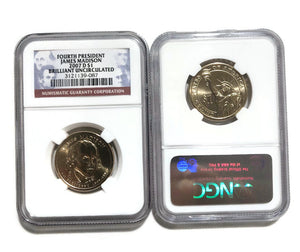 (1) 2007 P, D  JAMES  MADISON PRESIDENT DOLLAR,24K GOLD ENRICHED ,NGC BRILLIANT UNCIRCULATED BU