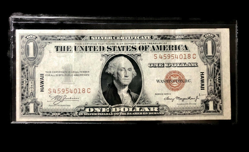 1935 A $1 Silver Certificate, WW II Hawaii Emergency ,Brown Seal Random VF