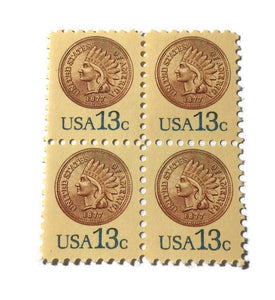 Issued 1978 -US Stamps SC# 1734 Indian Head Penny Block of Four 13c MNH