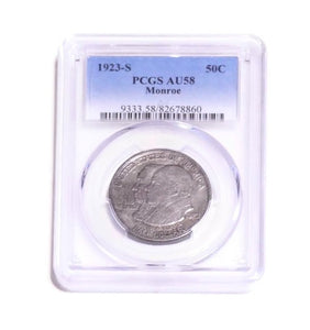 1923-S Monroe Commemorative Half Dollar PCGS AU58