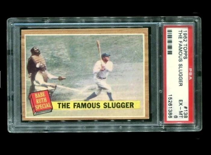 Original 1962 Topps #138 BABE RUTH Famous Slugger Ex-MT PSA 6