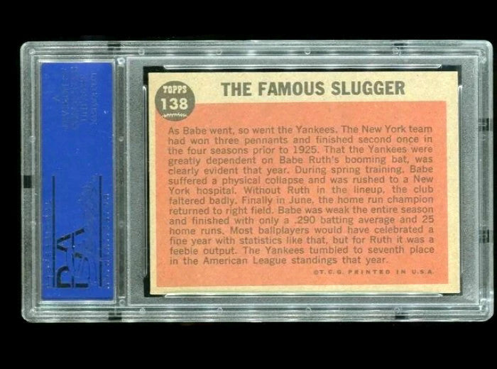 Original 1962 Topps #138 BABE RUTH Famous Slugger Ex-MT PSA 6