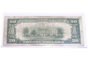 1929 $20  National Currency Brown Seal Bank Note, New York NY  Bill  VG-Rare