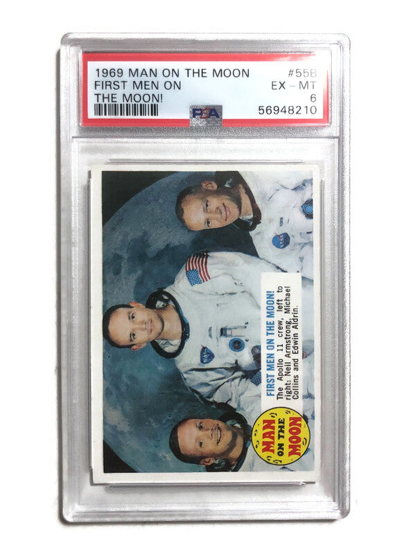 ORIGINAL-1969 TOPPS MAN ON THE MOON #55B THE APOLO11 CREW, PSA 6  EX-MT