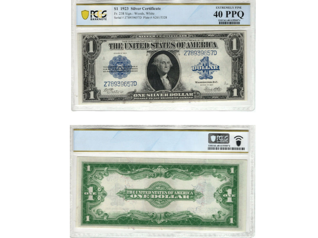 1923 $1 Silver Certificate Large Bill PCGS Extremely Fine 40 PPQ