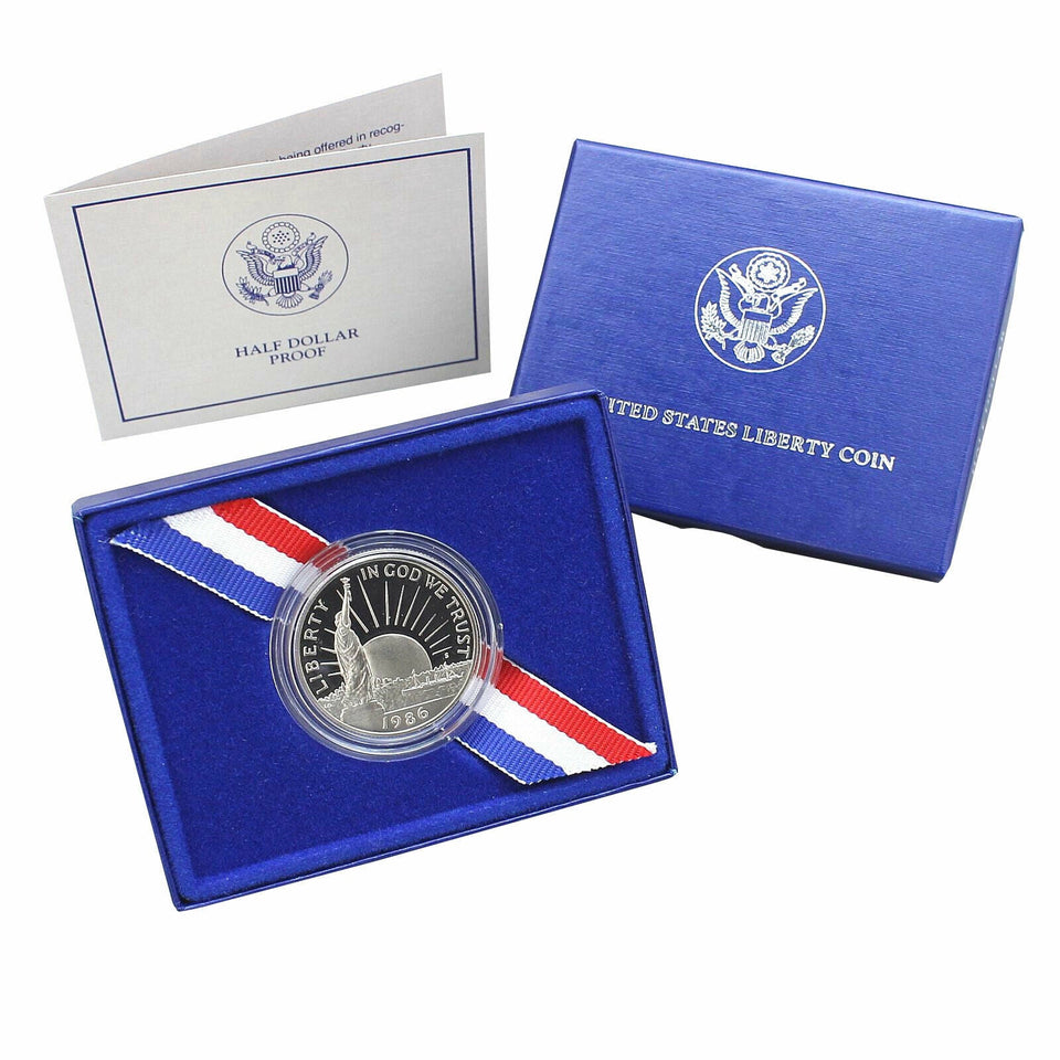 1986 S Statue of Liberty Centennial Proof Commemorative Half Dollar Box & COA