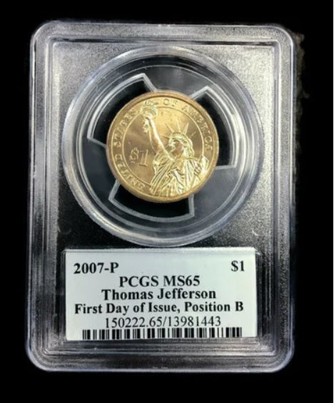 2007-P,D PCGS MS66 Thomas Jefferson Dollar 3rd President First Day of Issue Position A,B