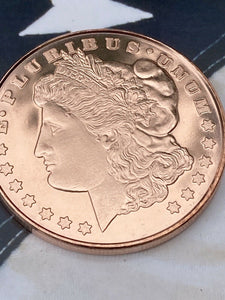 1 Oz .999 Pure Copper UNC. Round - Morgan Dollar Design GEM BU