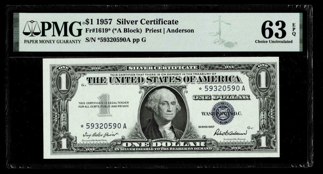 Star Note-One Dollar 1957 Silver Certificate Currency PGM Choice Uncirculated 63EPQ