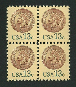 Issued 1978 -US Stamps SC# 1734 Indian Head Penny Block of Four 13c MNH